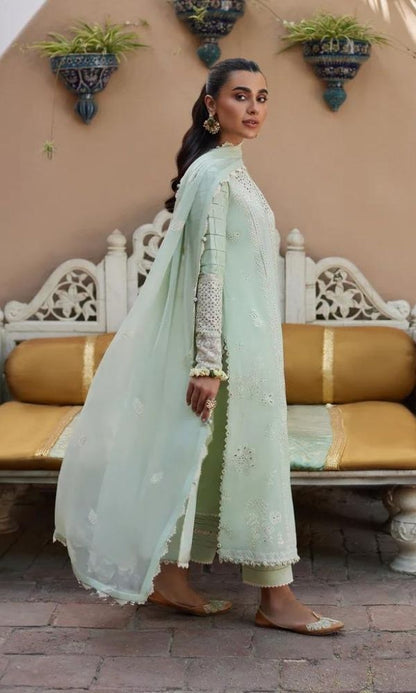 Lawn 3pc heavy embroidered suit with embroidered dupatta