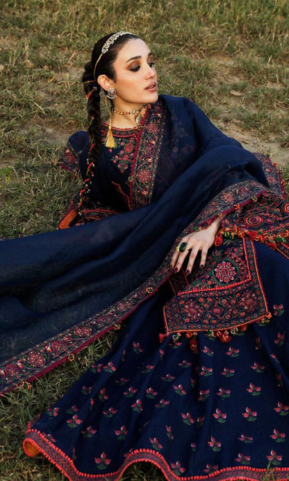 Dhanak 3pc unstitched heavy embroidered suit same embroidered shawl