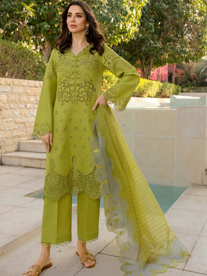 Lawn 3pc unstitche heavy chiken kari embroidered suit fully embroiered
