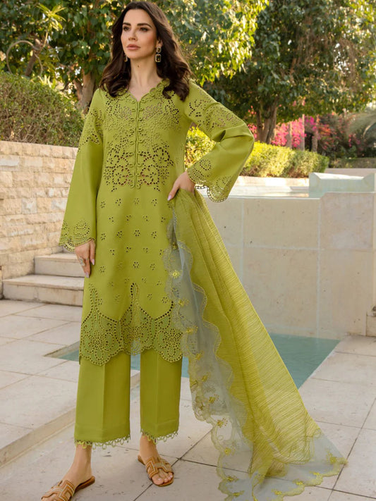 Lawn 3pc unstitche heavy chiken kari embroidered suit