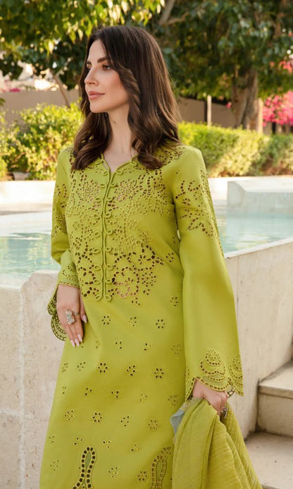 Lawn 3pc unstitche heavy chiken kari embroidered suit best collection