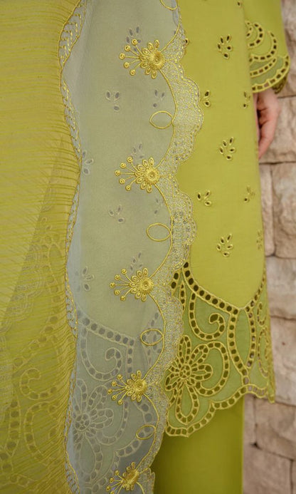 Lawn 3pc unstitche heavy chiken kari embroidered suit ready to wear dupatta