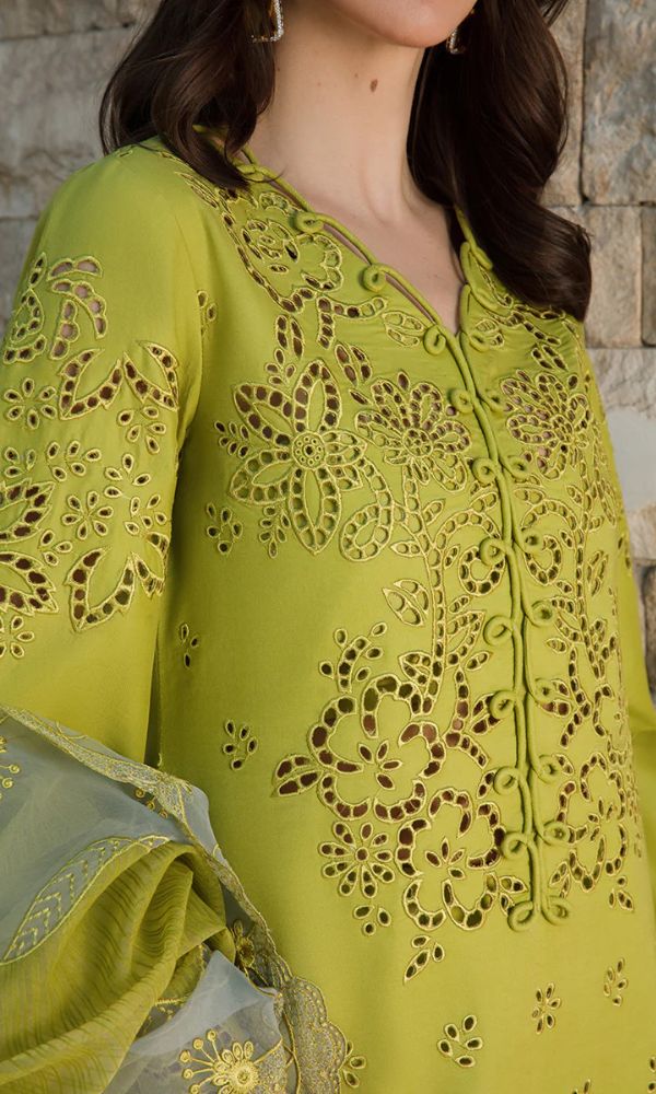 Lawn 3pc unstitche heavy chiken kari embroidered suit chiken kari collection