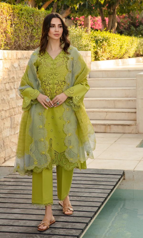 Lawn 3pc unstitche heavy chiken kari embroidered suit best summer selling