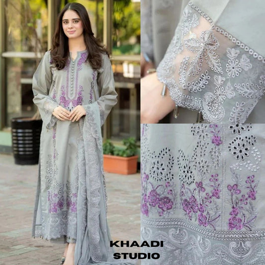 Lawn 3 pc unstitched embroidered summer collection suit