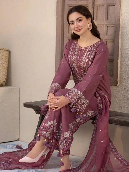 Dhanak 3pc unstitched winter collection embroidered suit