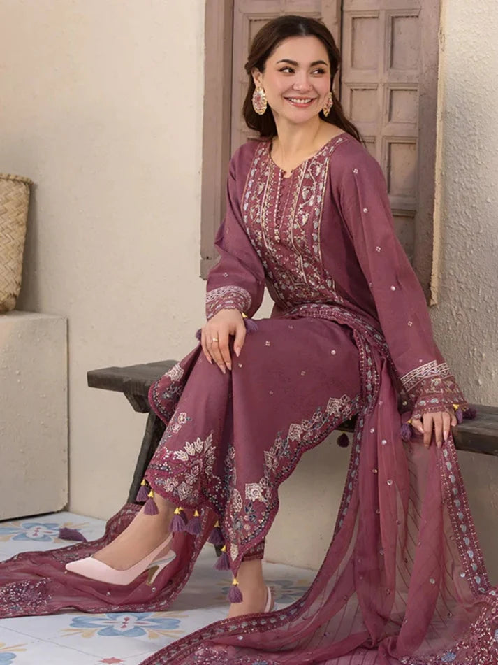 Dhanak 3pc unstitched winter collection embroidered suit