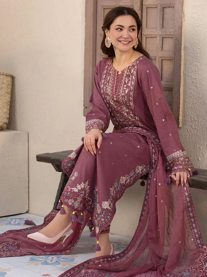 Dhanak 3pc unstitched winter collection embroidered suit