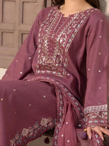 Dhanak 3pc unstitched winter collection embroidered suit