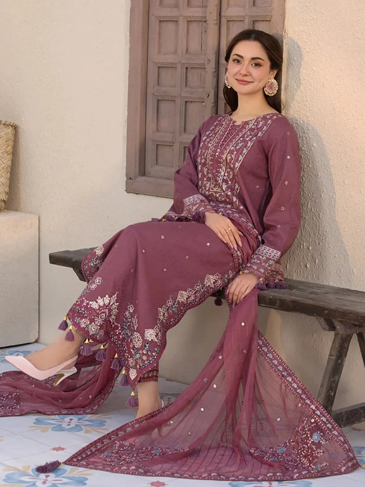 Dhanak 3pc unstitched winter collection embroidered suit