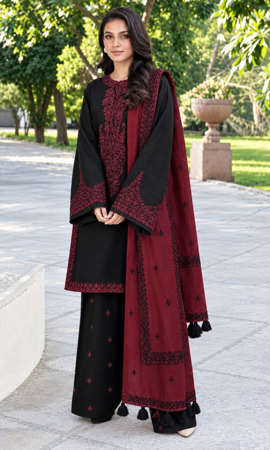 Dhanak 3pc unstitched embroidered winter collection suit