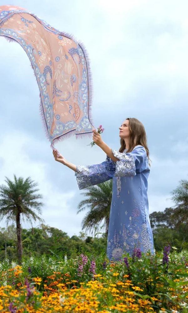 khaadi stdudio Lawn 3pc unstitched heavy embroiered suit embroidered sleeves