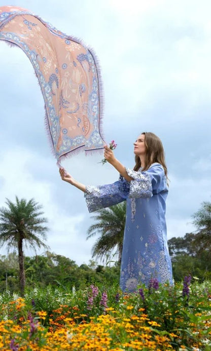 khaadi stdudio Lawn 3pc unstitched heavy embroiered suit embroidered sleeves