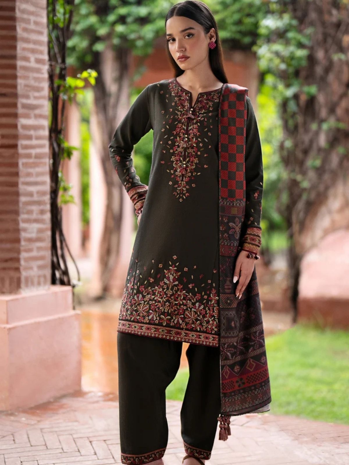 Dhanak 3pc unstitched winter collection embroidered suit