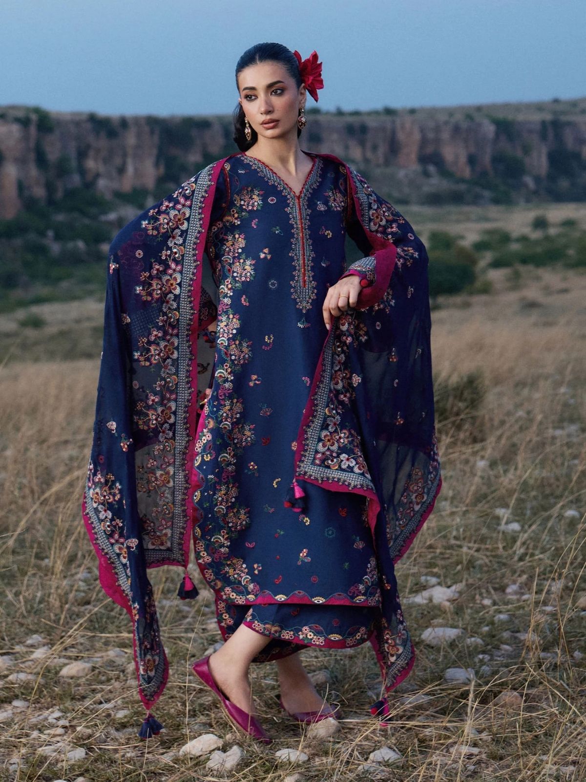 Dhanak 3pc unstitched winter collection emroidered suit