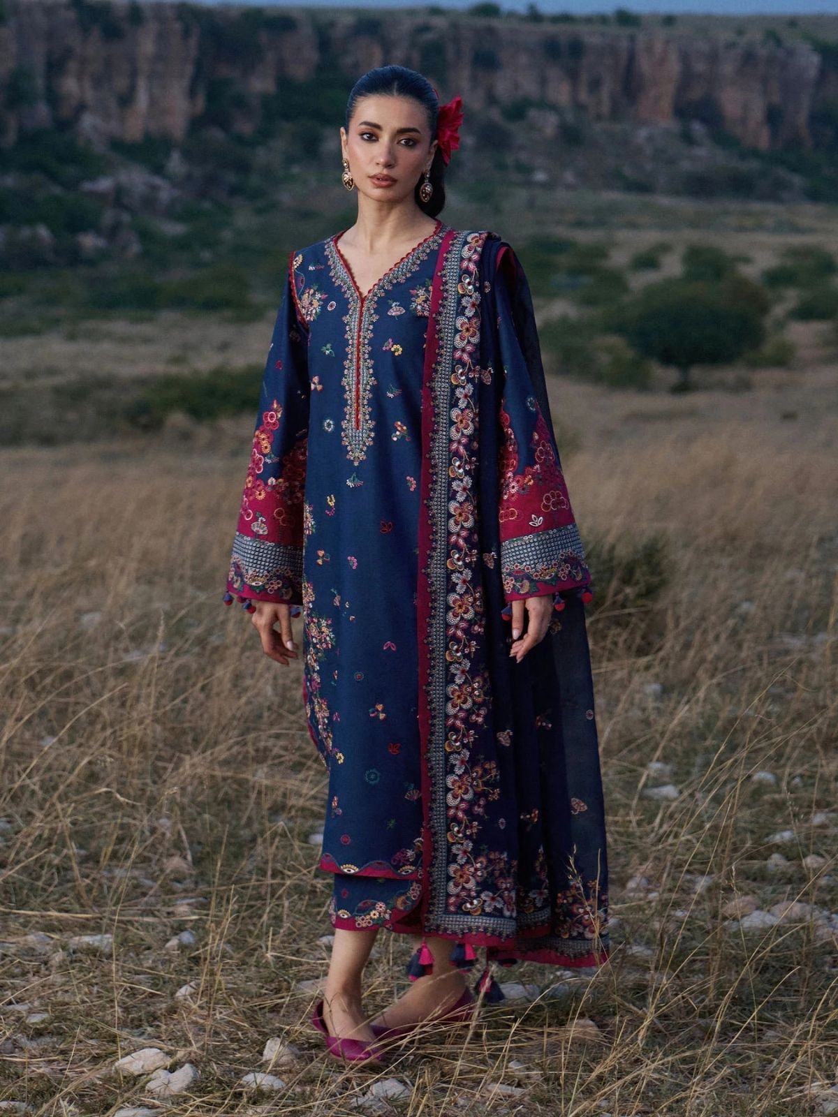 Dhanak 3pc unstitched winter collection emroidered suit