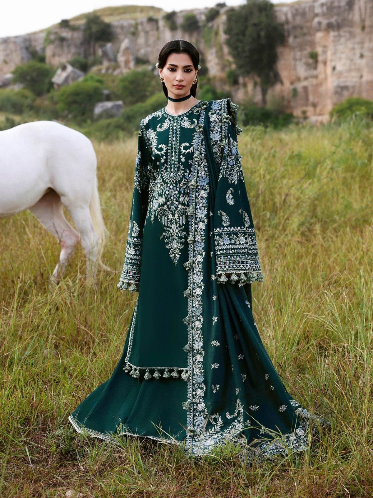 Dhanak 3pc fully embroidered winter collection suit