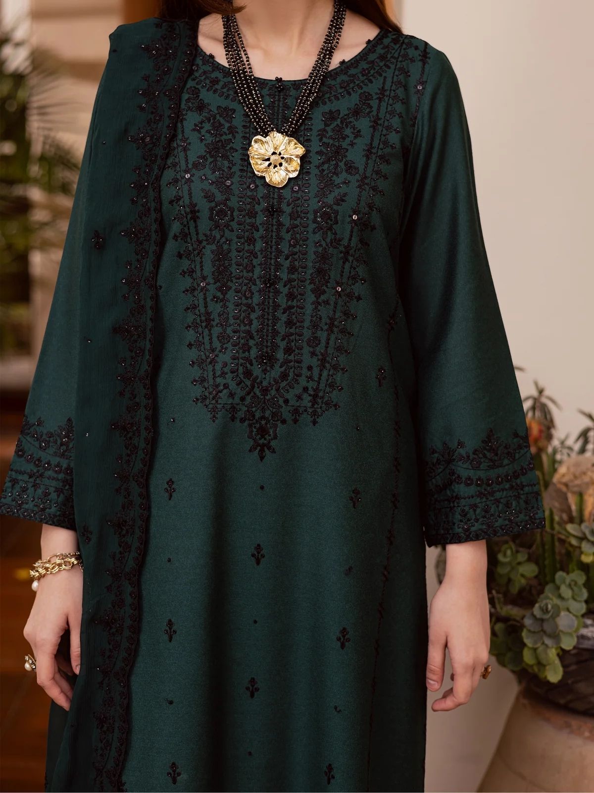 Dhanak 3pc unstitched Winter Collection embroidered suit