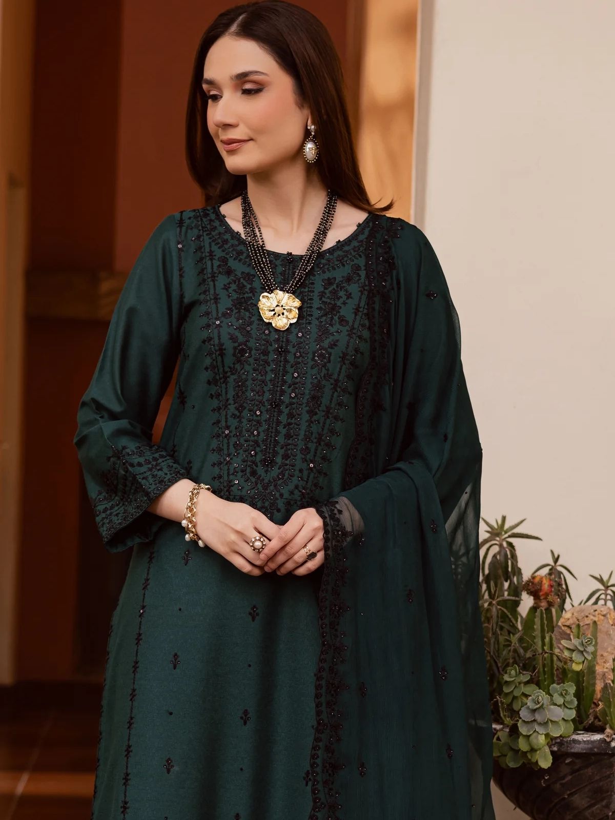 Dhanak 3pc unstitched Winter Collection embroidered suit