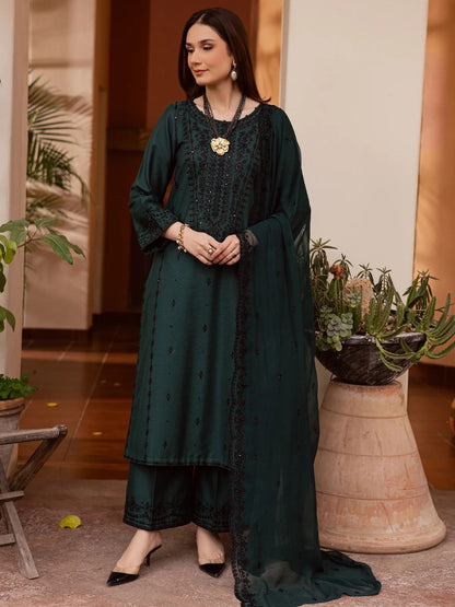 Dhanak 3pc unstitched Winter Collection embroidered suit