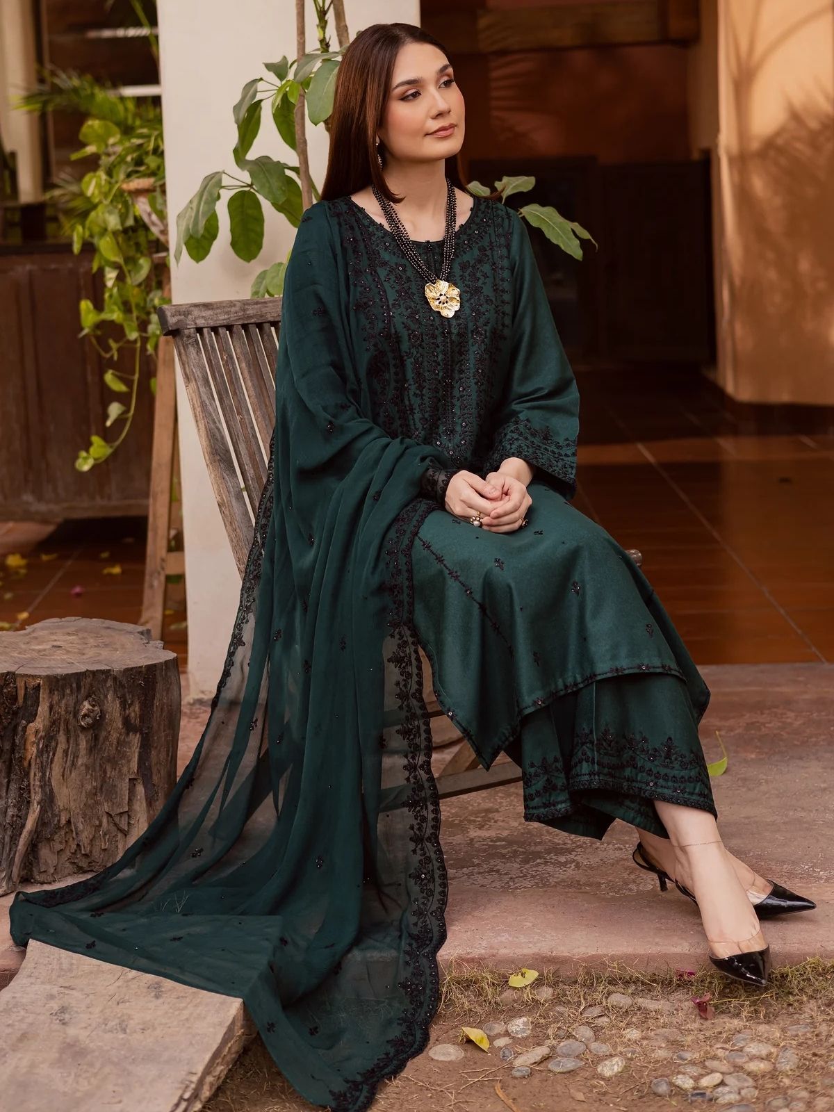 Dhanak 3pc unstitched Winter Collection embroidered suit