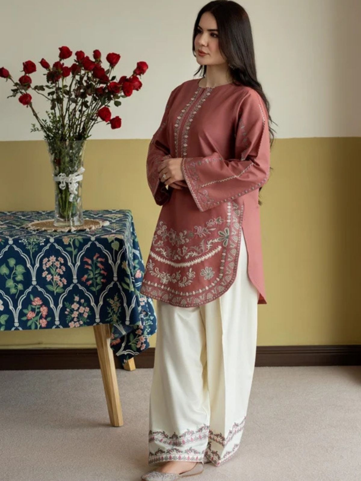 Dhanak 2pc unstiched winter collection embroidered suit
