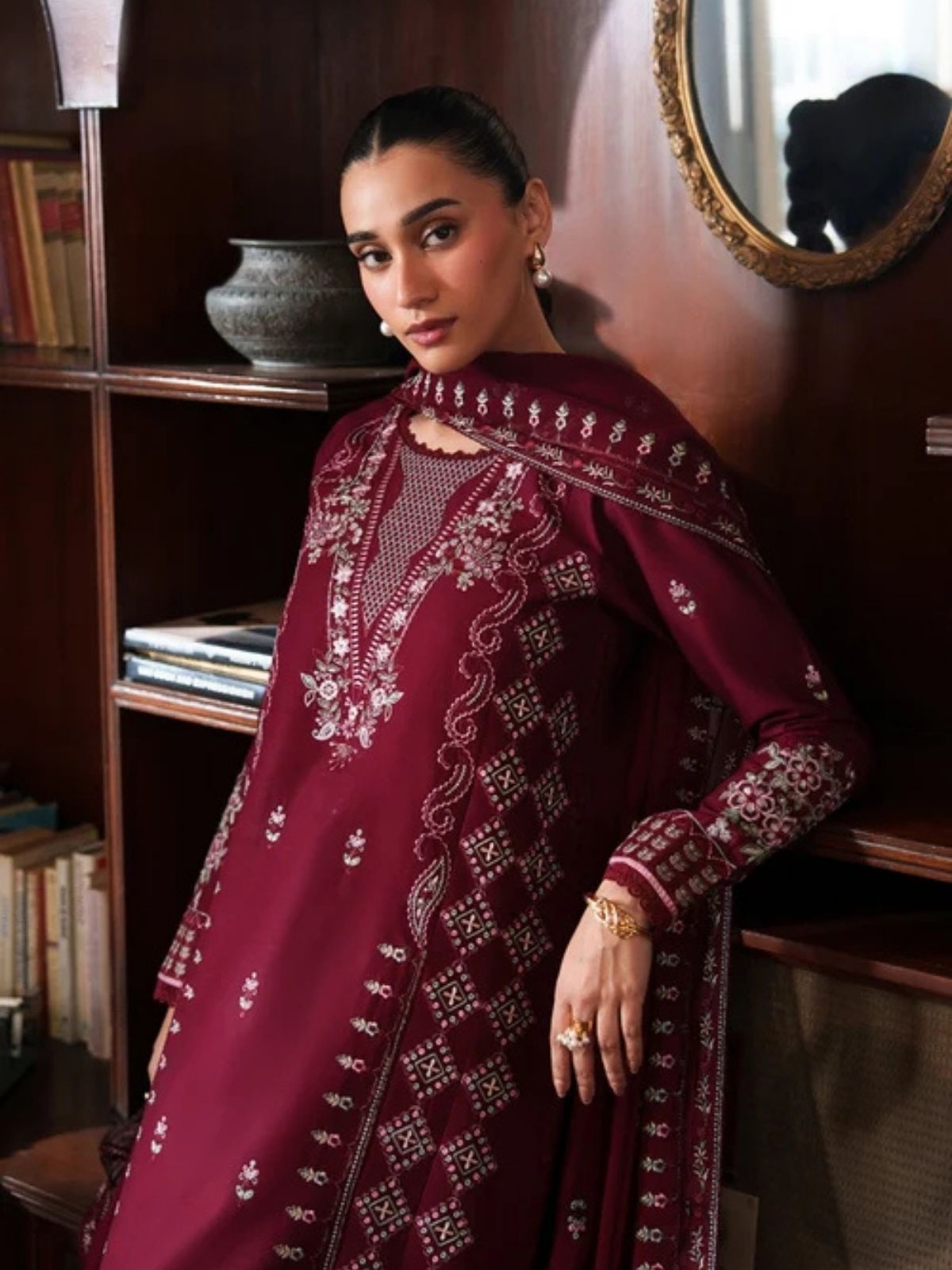 Dhanak 3pc unstitched embroiered winter collection suit
