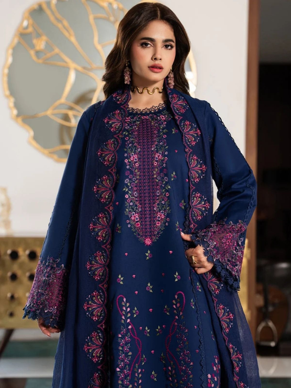 Dhanak 3pc unstitched embroidered winter collection suit