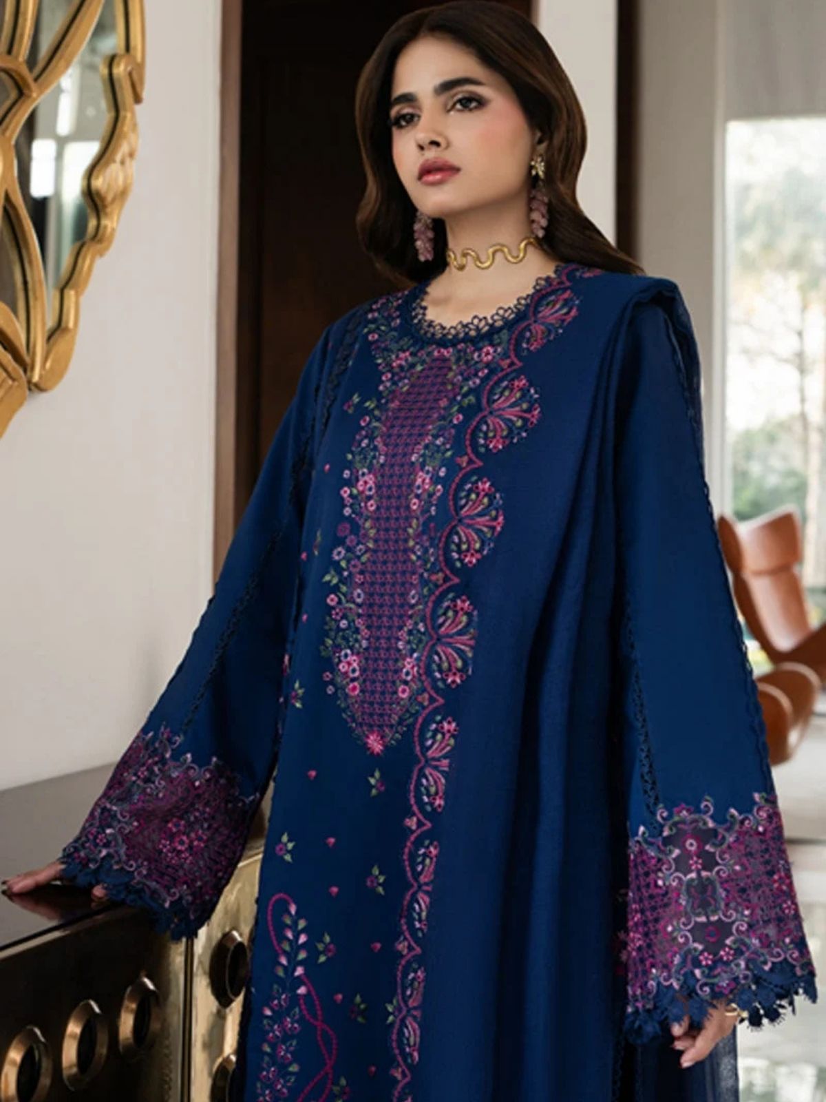 Dhanak 3pc unstitched embroidered winter collection suit