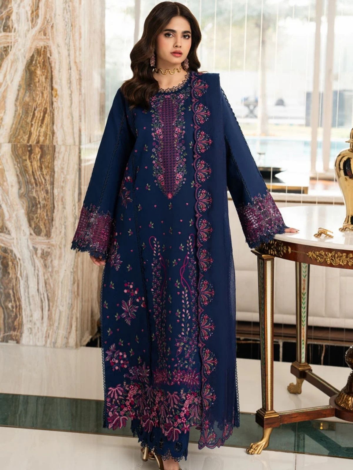 Dhanak 3pc unstitched embroidered winter collection suit