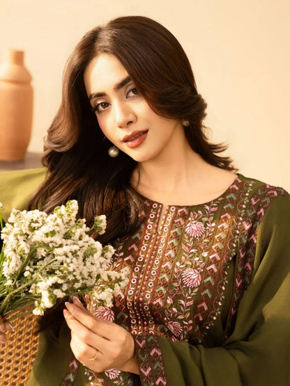 Dhanak 3pc unstitched embroiered collection suit