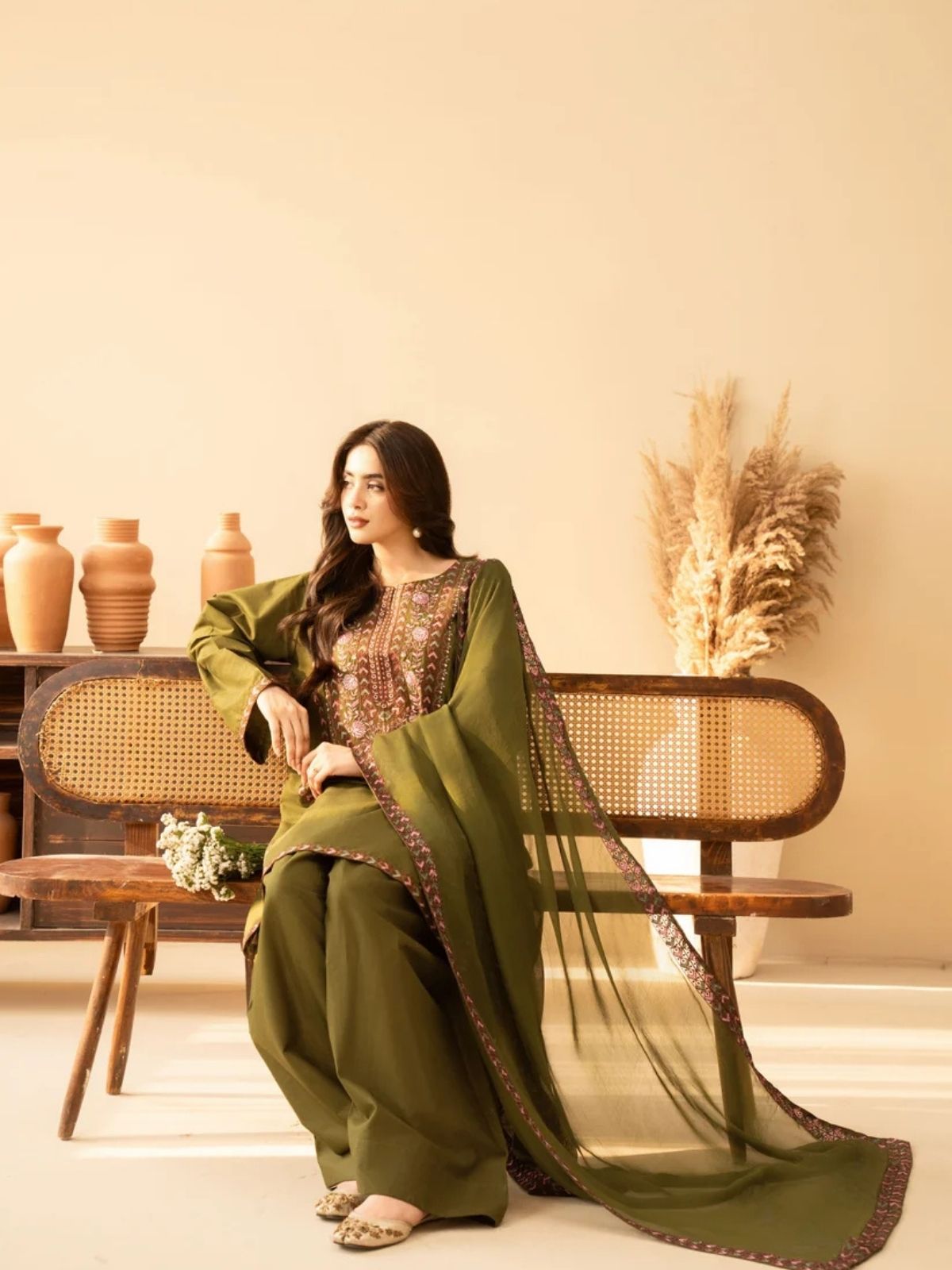Dhanak 3pc unstitched embroiered collection suit