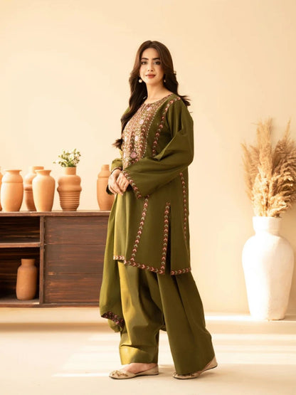 Dhanak 3pc unstitched embroiered collection suit