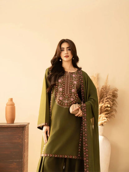 Dhanak 3pc unstitched embroiered collection suit