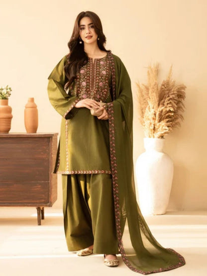 Dhanak 3pc unstitched embroiered collection suit