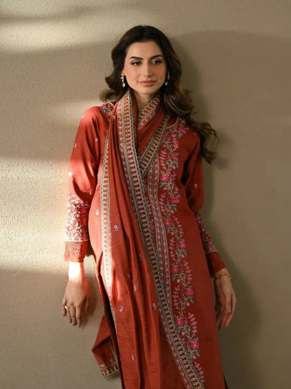 Dhanak 3pc unstitched winter colection embroidered suit