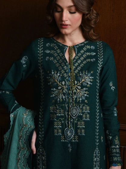 Dhanak 3pc unstitched winter collection embroidered suit