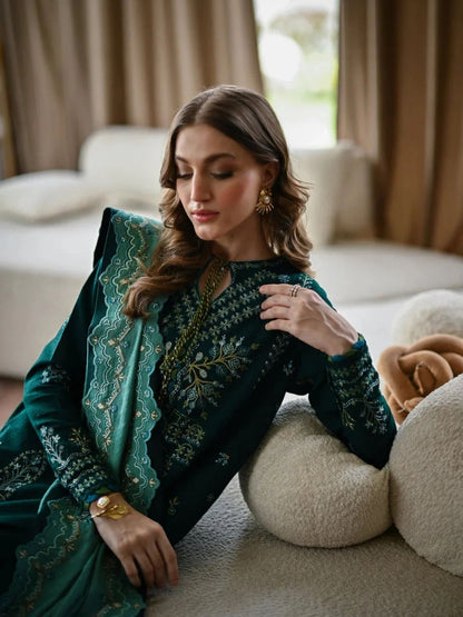 Dhanak 3pc unstitched winter collection embroidered suit