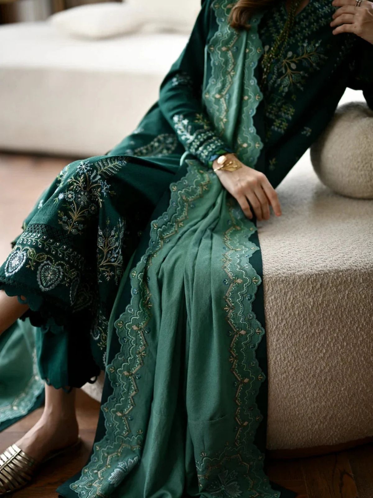 Dhanak 3pc unstitched winter collection embroidered suit