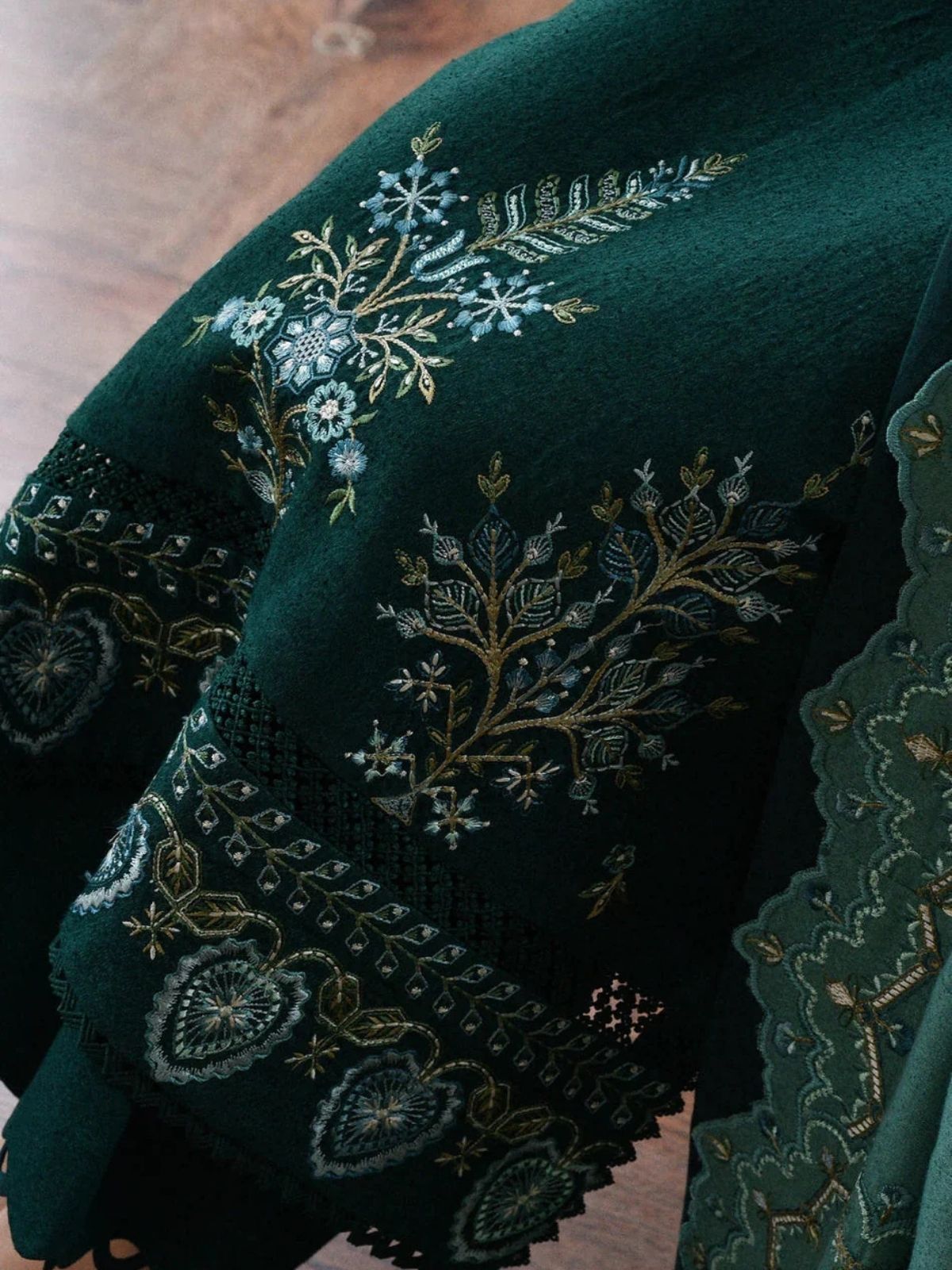 Dhanak 3pc unstitched winter collection embroidered suit