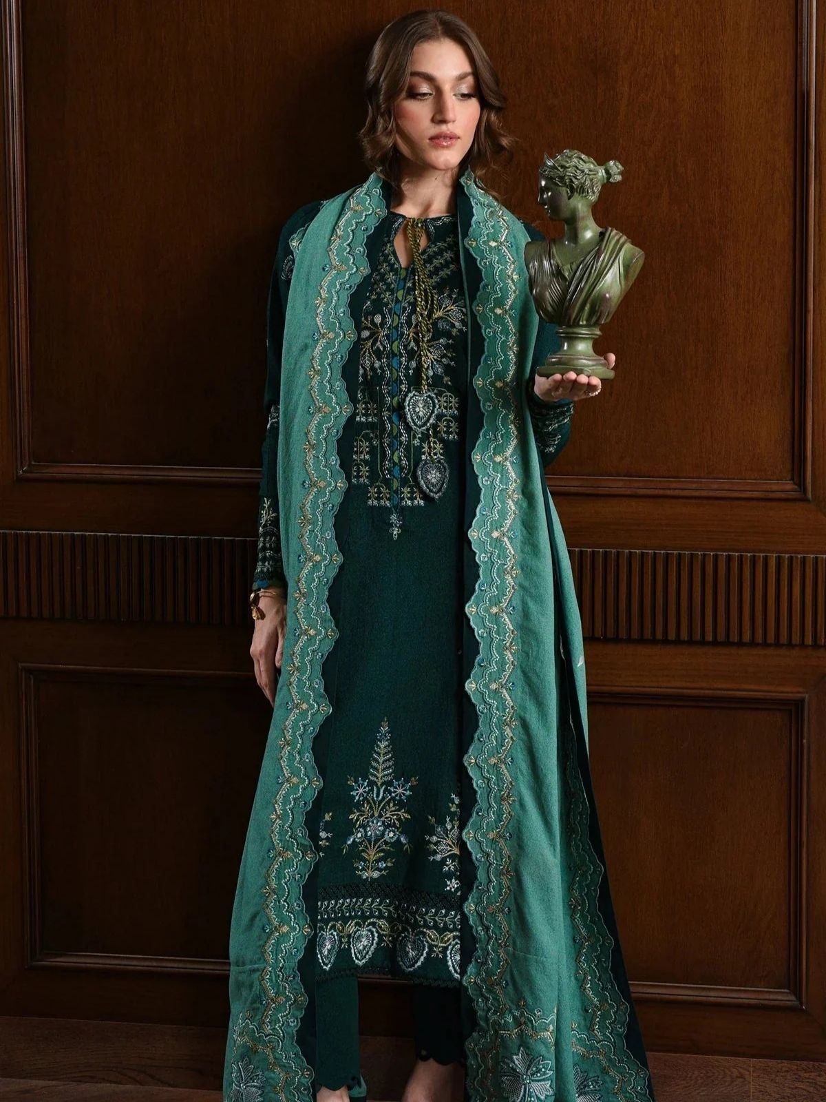 Dhanak 3pc unstitched winter collection embroidered suit