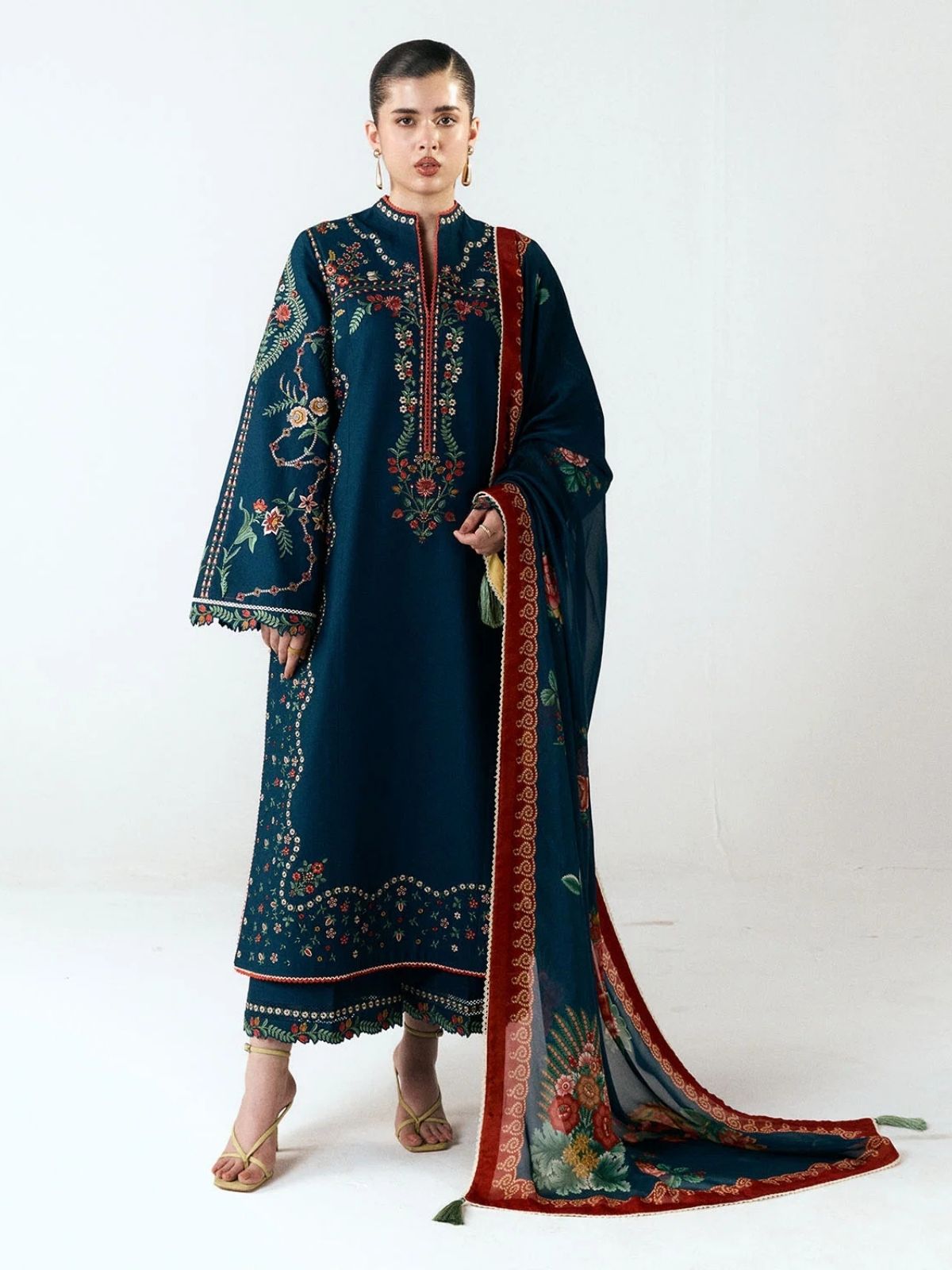 Dhanak 3pc unstitched winter collection embroiered suit