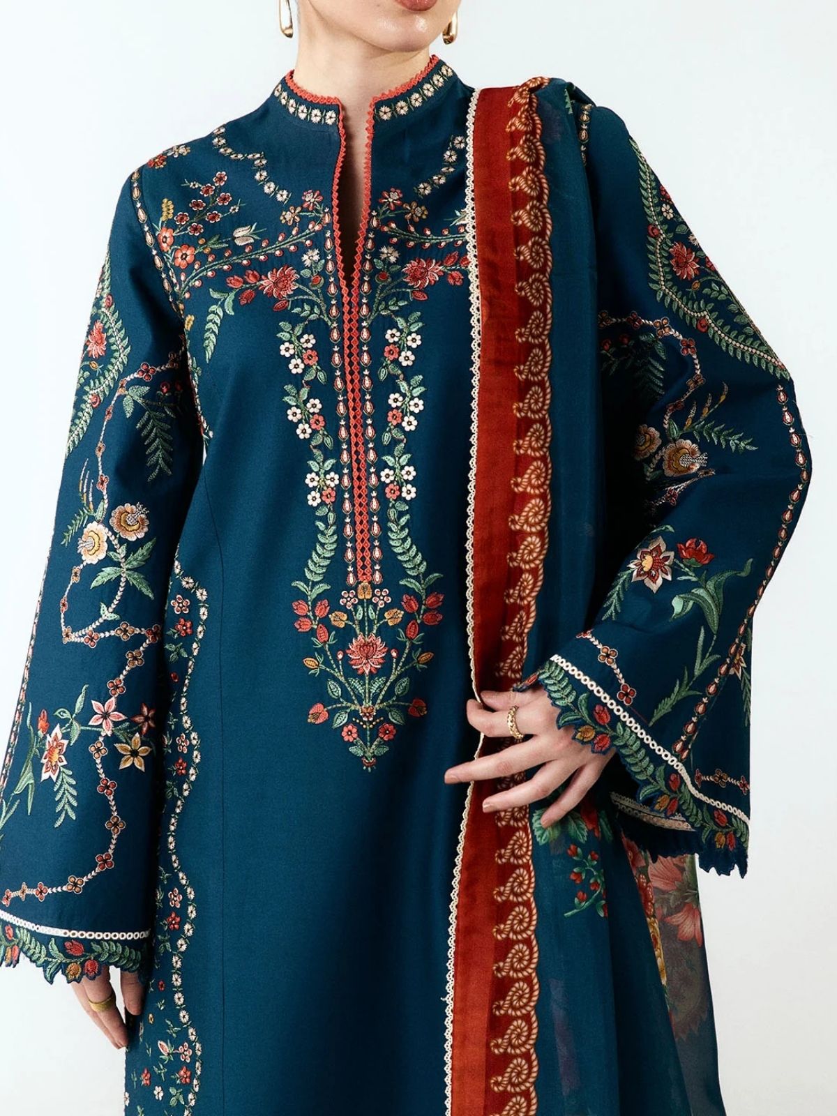 Dhanak 3pc unstitched winter collection embroiered suit