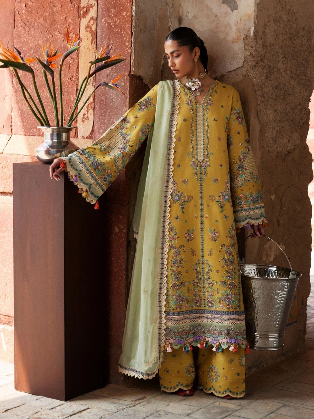 Dhanak 3pc unstitched winter collection embroidered suit