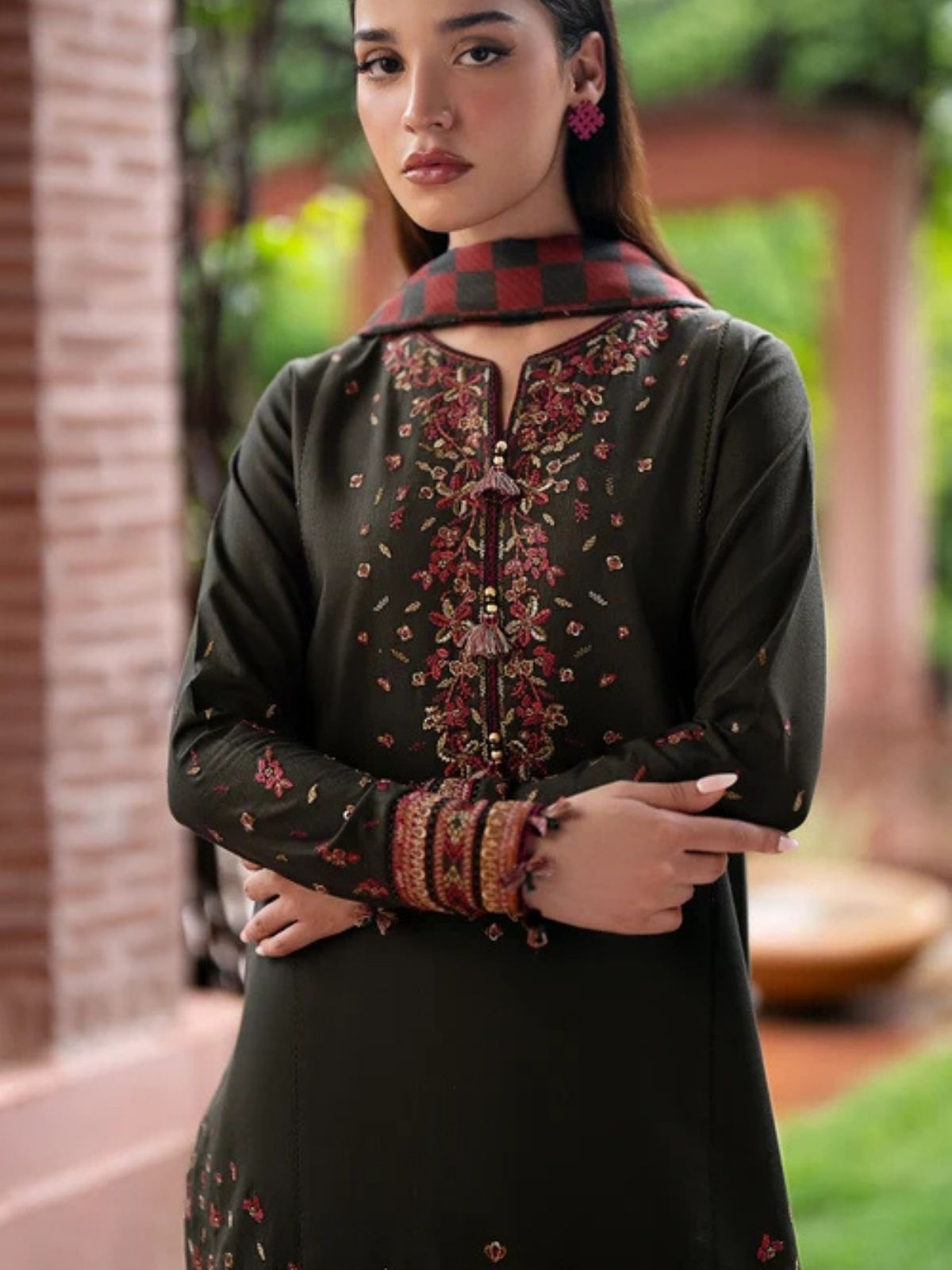 Dhanak 3pc unstitched winter collection embroidered suit