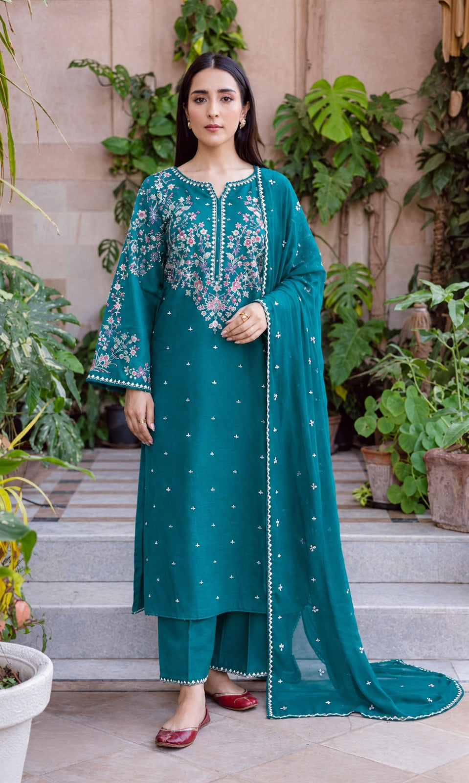 Dhanak 3pc unstitched embroidered winter collection suit