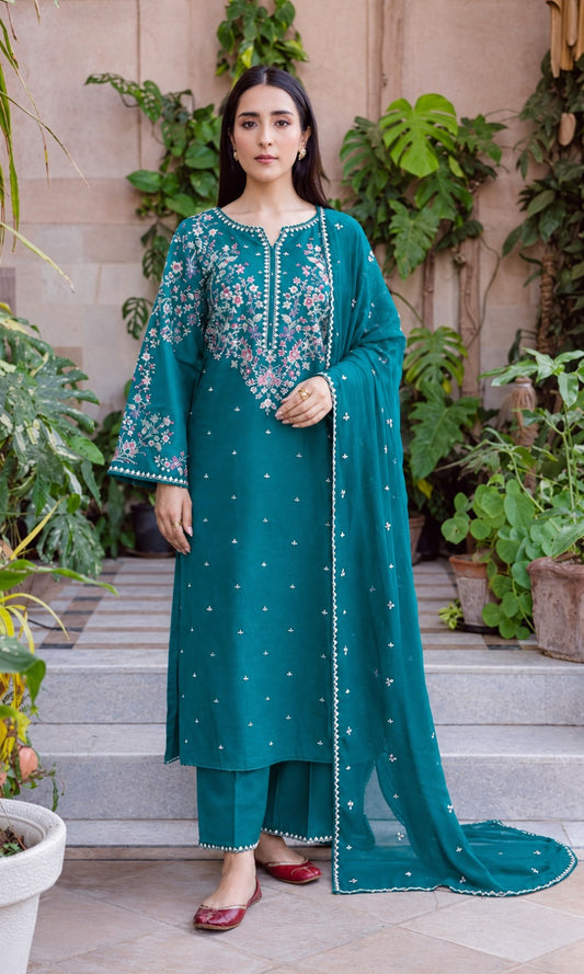 Dhanak 3pc unstitched embroidered winter collection suit