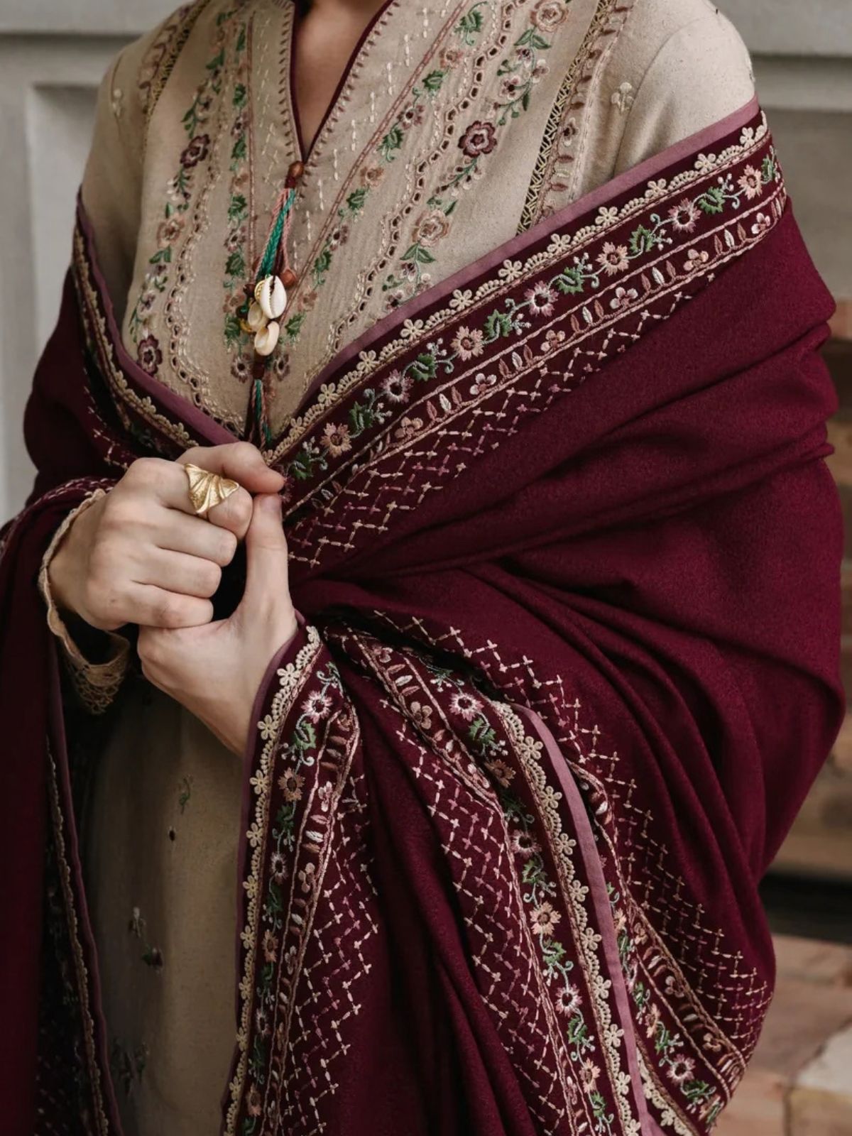 Dhanak 3pc unstitched winter collection embroidered suit