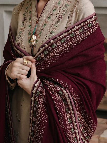 Dhanak 3pc unstitched winter collection embroidered suit