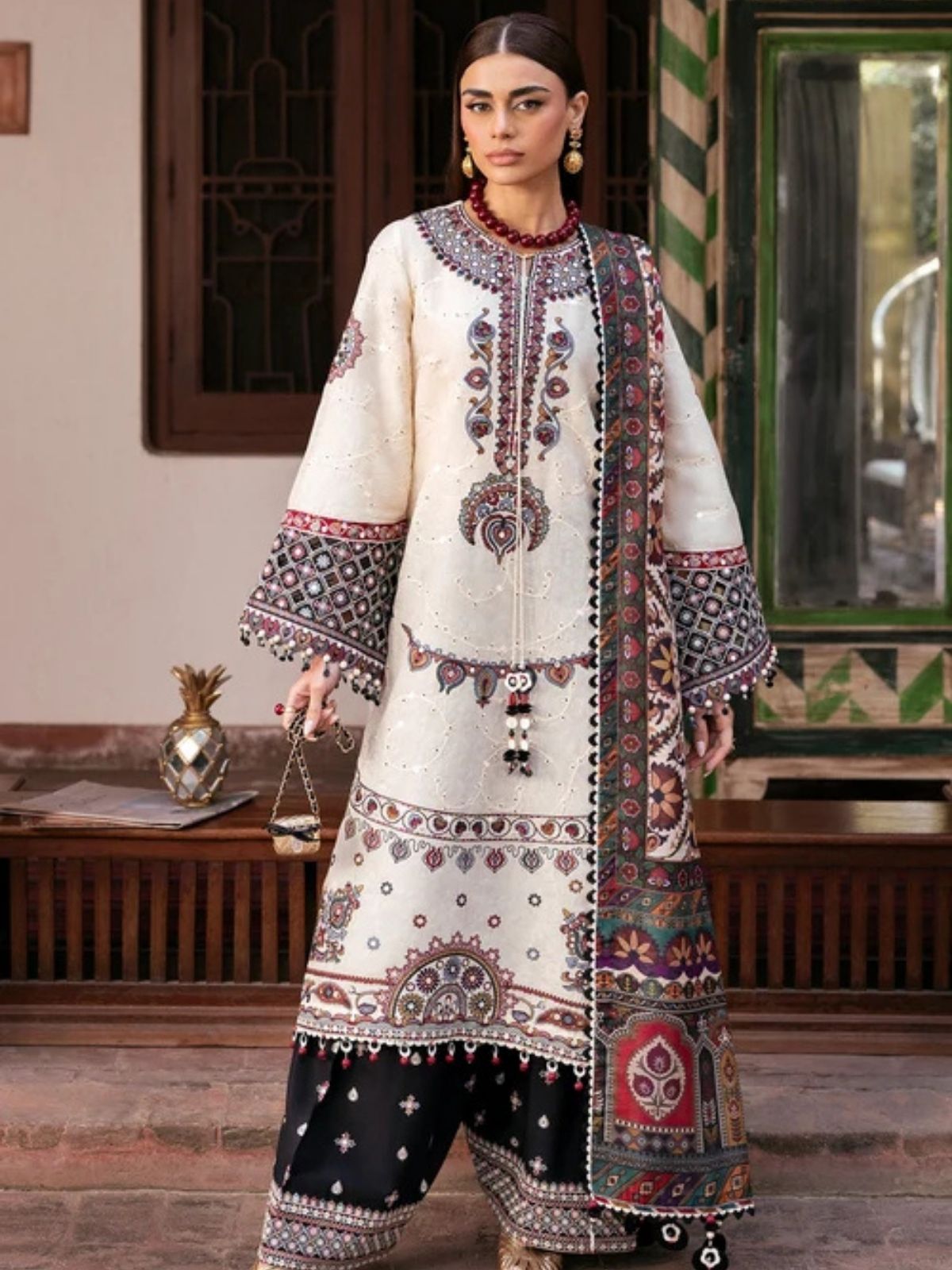 Dhanak 3pc unstitched embroidered winter collection suit